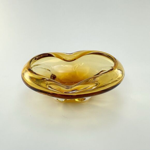 Vintage Amber Art Glass Ashtray Mid Century Modern Claude Lorraine Style - Picture 2 of 11